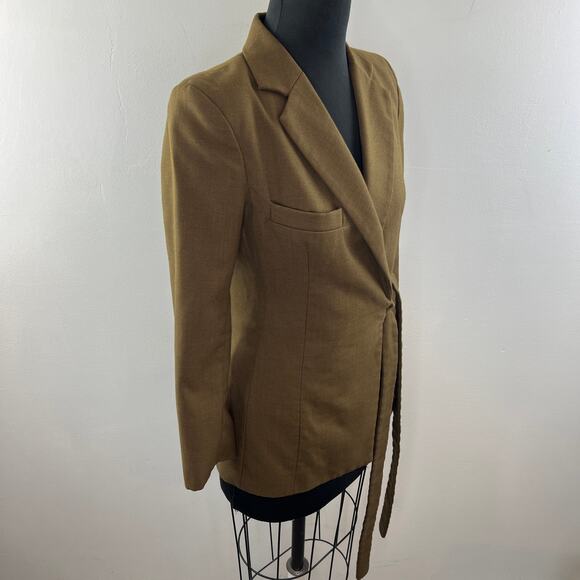 THEBE MAGUGU Green Brown Cotton Notched Lapel Side Tie Career Blazer Jacket XS - Picture 5 of 10